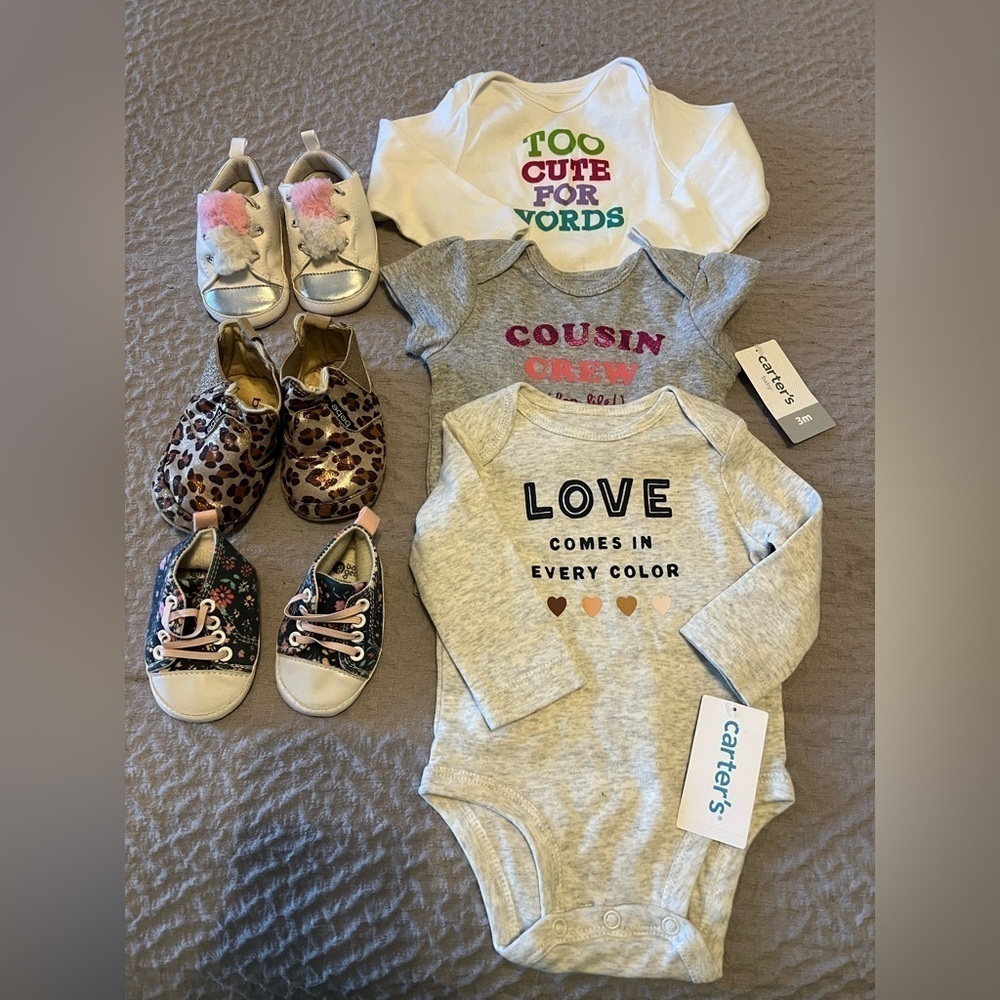 baby girl onesies and shoe bundle